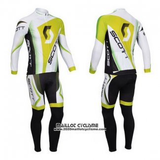 2013 Maillot Ciclismo Scott Blanc et Jaune5 Manches Longues et Cuissard