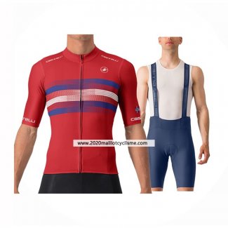 2024 Maillot Cyclisme Castelli Rouge Bleu Manches Courtes Et Cuissard