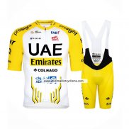 2024 Maillot Cyclisme UAE Jaune Blanc Manches Courtes Et Cuissard