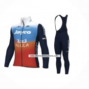 2024 Maillot Cyclisme Jayco AlUla Bleu Orange Manches Longues Et Cuissard